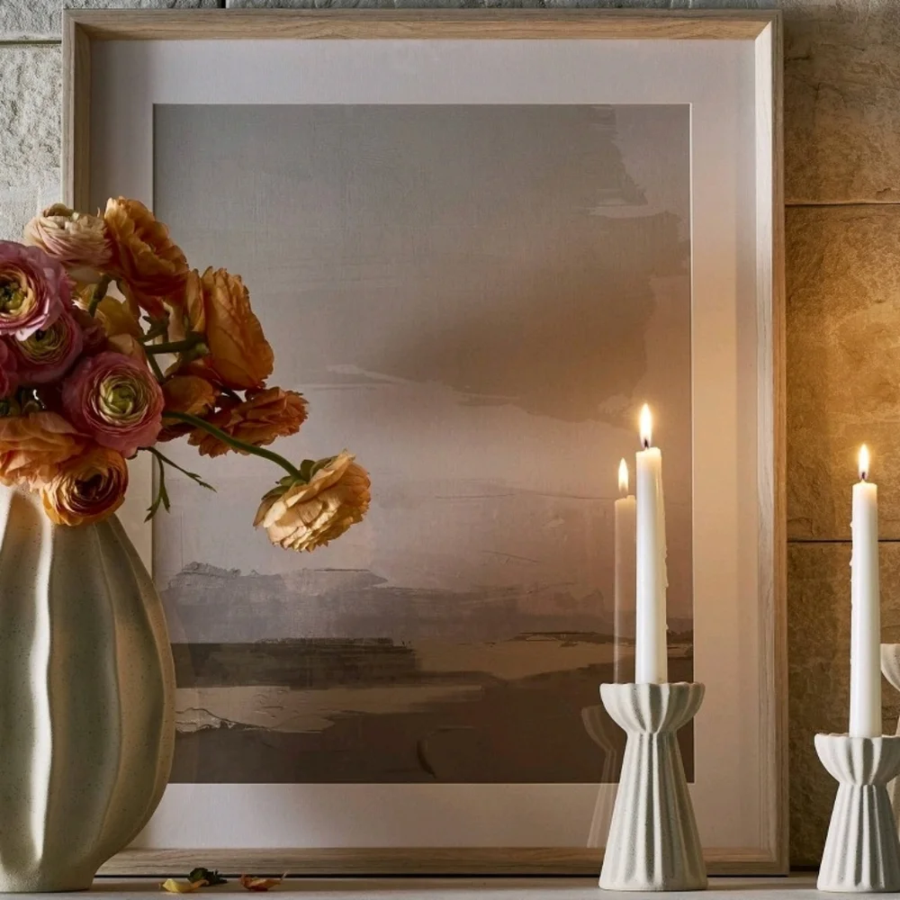 Last Day! Studio Mcgee Ceramic Ribbed Taper Candle Holders Set Beige Threshold - Picture 10 of 12